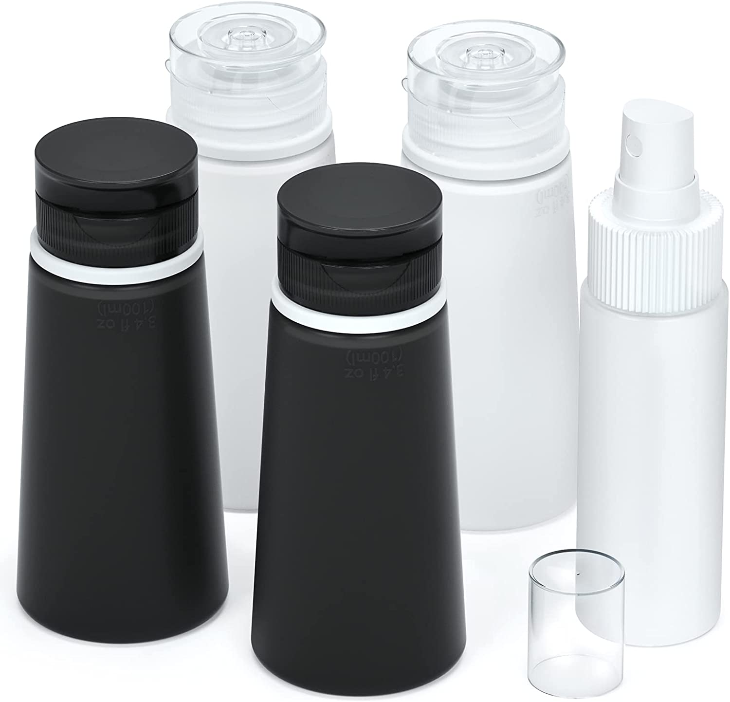 Leak Proof Travel Size Bottles, Valourgo TSA Approved Portable Silicone Containers Plastic Spray Bottle for Travel Size Toiletries Refillable Travel Accessories Handy 5 Pieces Travel Kit ( 3.4 fl. oz)