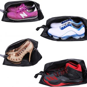 YAMIU Travel Shoe Bags Set of 4 Waterproof Nylon with Zipper for Men & Women, Black