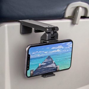 Universal Airplane in Flight Phone Mount. Handsfree Phone Holder for Desk with Multi-Directional Dual 360 Degree Rotation. Pocket Size Travel Essential Accessory for Flying. US Patented and Protected.