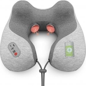 Comfier Travel Pillow with Massage,Memory Foam Neck Pillow for Sleeping,Travel Neck Massage Pillow with Heat for Neck Pain Relief,Head Support Soft Pillow for Airplane,Car,Office,Washable Cover