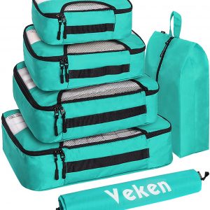 Veken 6 Set Packing Cubes, Travel Luggage Organizers with Laundry Bag & Shoe Bag (Teal)